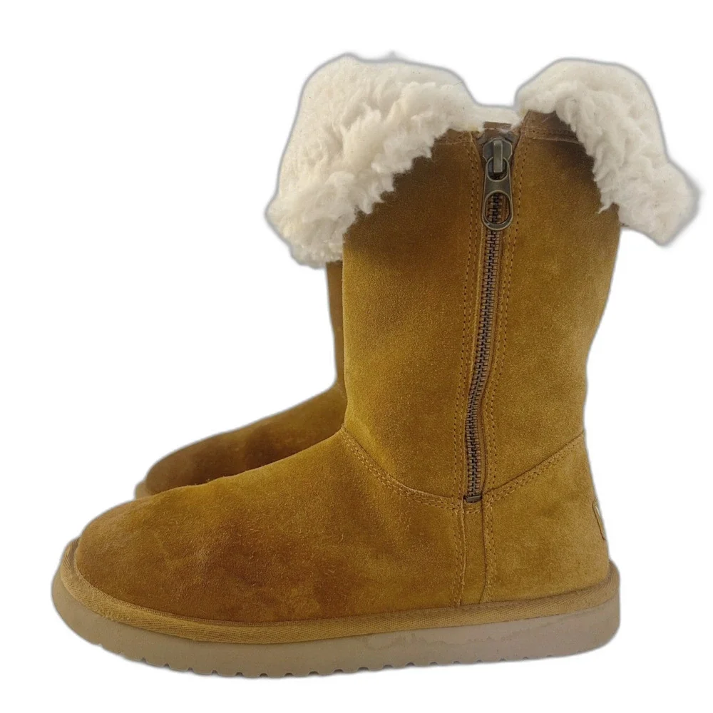 Koolaburra by UGG Brown Shearling Boots Zipper Foldover